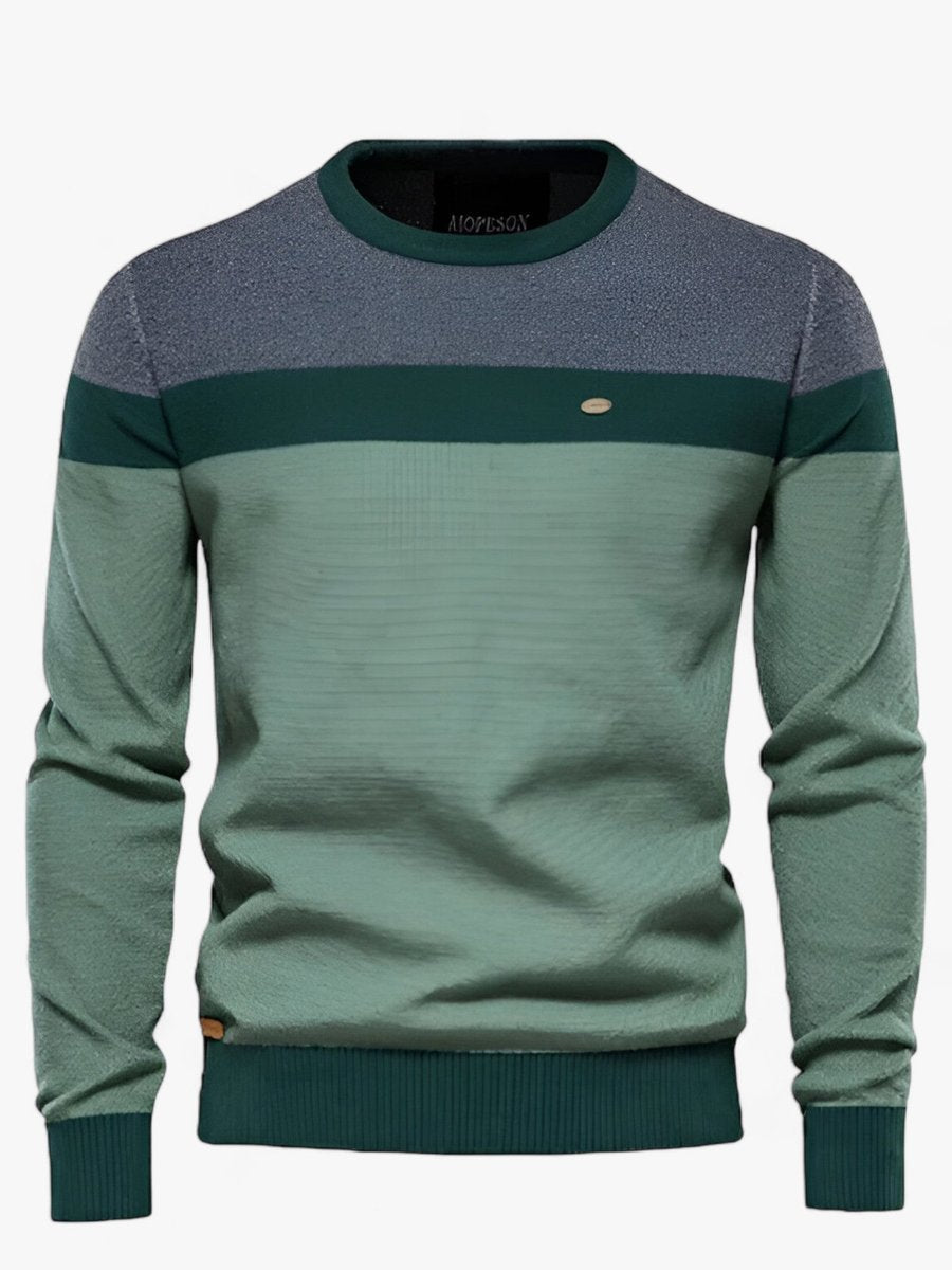 Moderner Herren Colorblock Rundhals-Pullover, lässig für Freizeit. Bequemes Langarm-Oberteil für den Alltag.