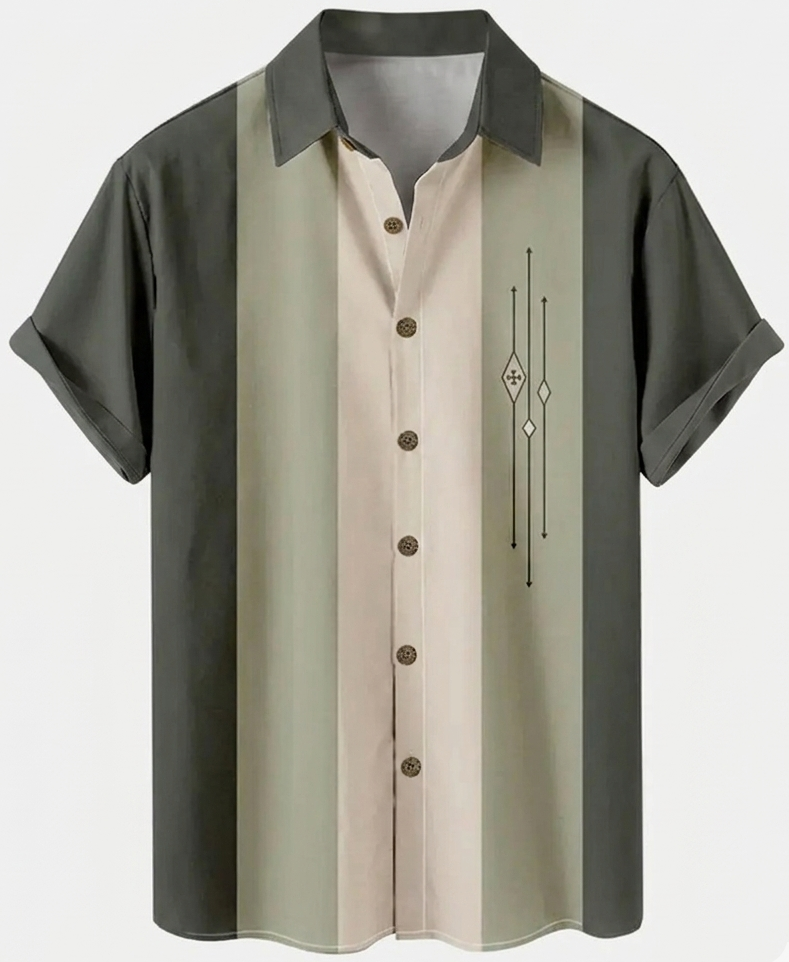 Modernes Retro-Herrenhemd, Kurzarm-Bowlinghemd mit Streifen für stylischen Sommer-Freizeit-Look.