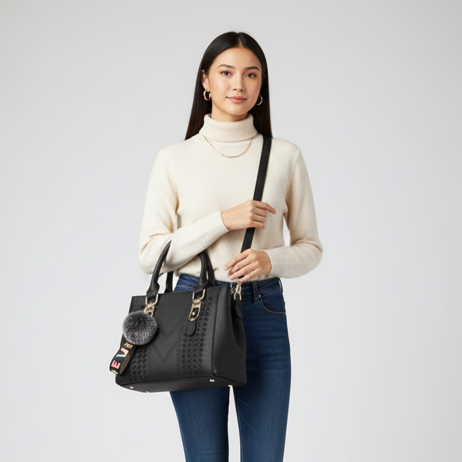 Modische Damenhandtasche aus PU-Leder, vielseitig als Satchel oder Umhängetasche tragbar.