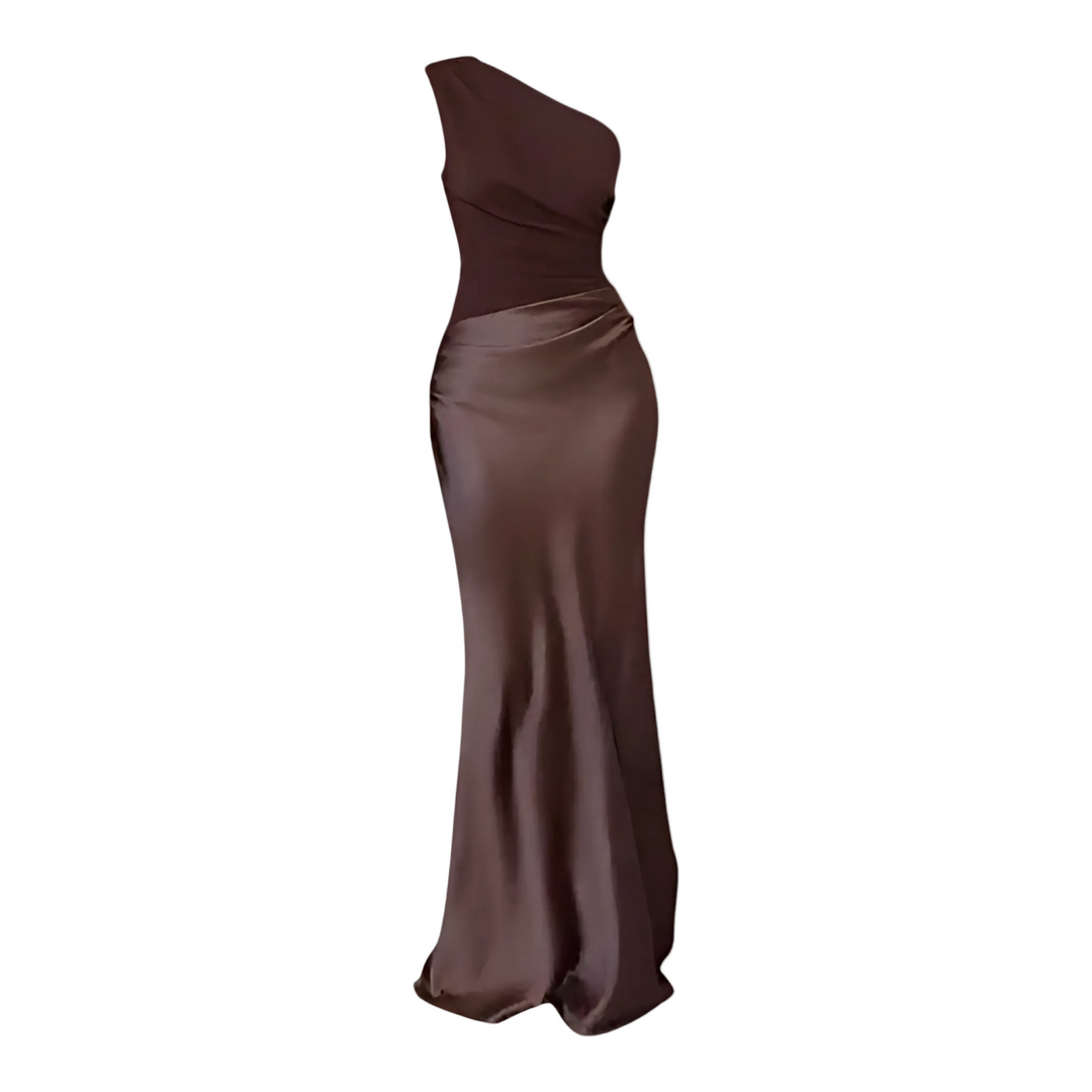Glamouröses rückenfreies Damen Maxi-Kleid. Elegantes Bodycon Partykleid mit One-Shoulder-Design für festliche Anlässe.