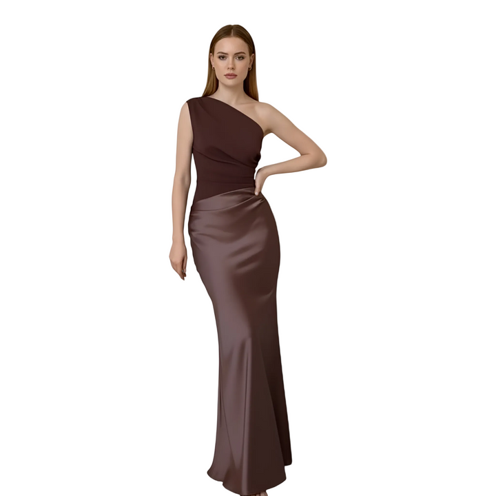 Glamouröses Damen Bodycon Maxi-Kleid. Festliches rückenfreies Abendkleid mit elegantem One-Shoulder-Design für Partys.