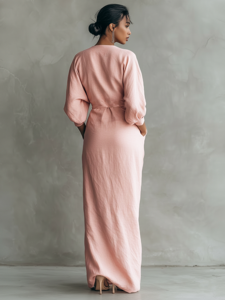 Bequemes rosa Wickel Maxikleid für Damen mit lockerer Passform, ideal als Sommer- oder Freizeitkleid.