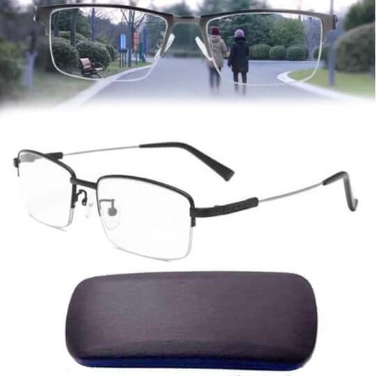 Unisex Brille mit progressivem Multifokallinsen-Design, bietet klares Sehen für Damen und Herren bei verschiedenen Distanzen.