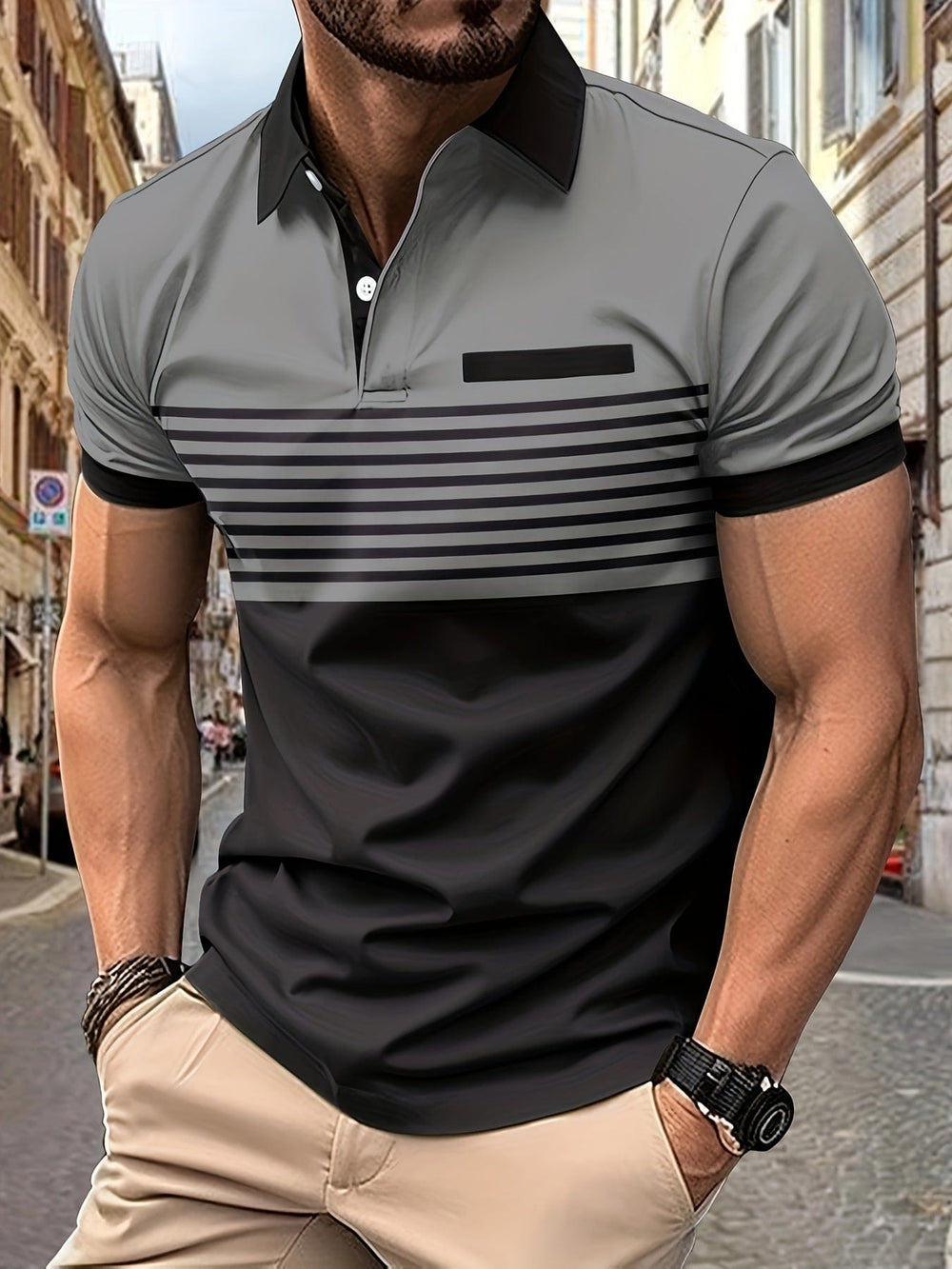 Gestreiftes Herren Poloshirt in Blau-Weiß, kurzarm, perfekt für Freizeit & Sommergarderobe. Sportlich & bequem.