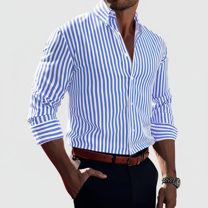 Herrenmode: Gestreiftes Businesshemd "Howard" für den eleganten Auftritt im Büro oder Freizeit. Klassisch & modern.