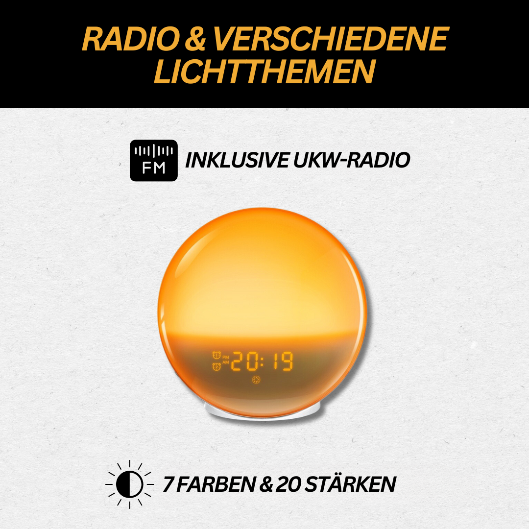 GlowRise Lichtwecker sorgt für sanftes Erwachen und eine positive Morgenroutine durch Sonnenaufgangssimulation.