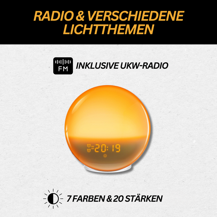 GlowRise Lichtwecker sorgt für sanftes Erwachen und eine positive Morgenroutine durch Sonnenaufgangssimulation.