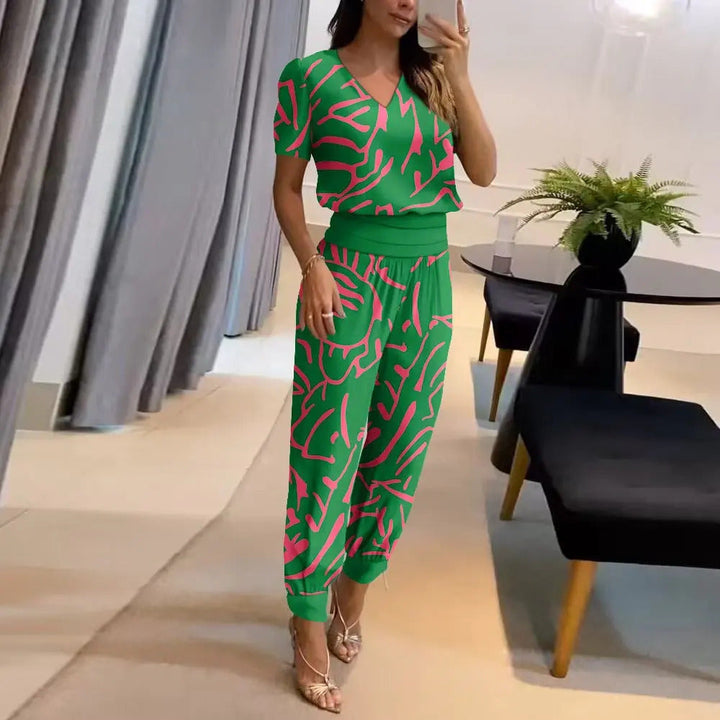 Damen Chic-Overall, locker fallend, bedruckt für Herbst. Modischer Jumpsuit, komfortabel und stilvoll.