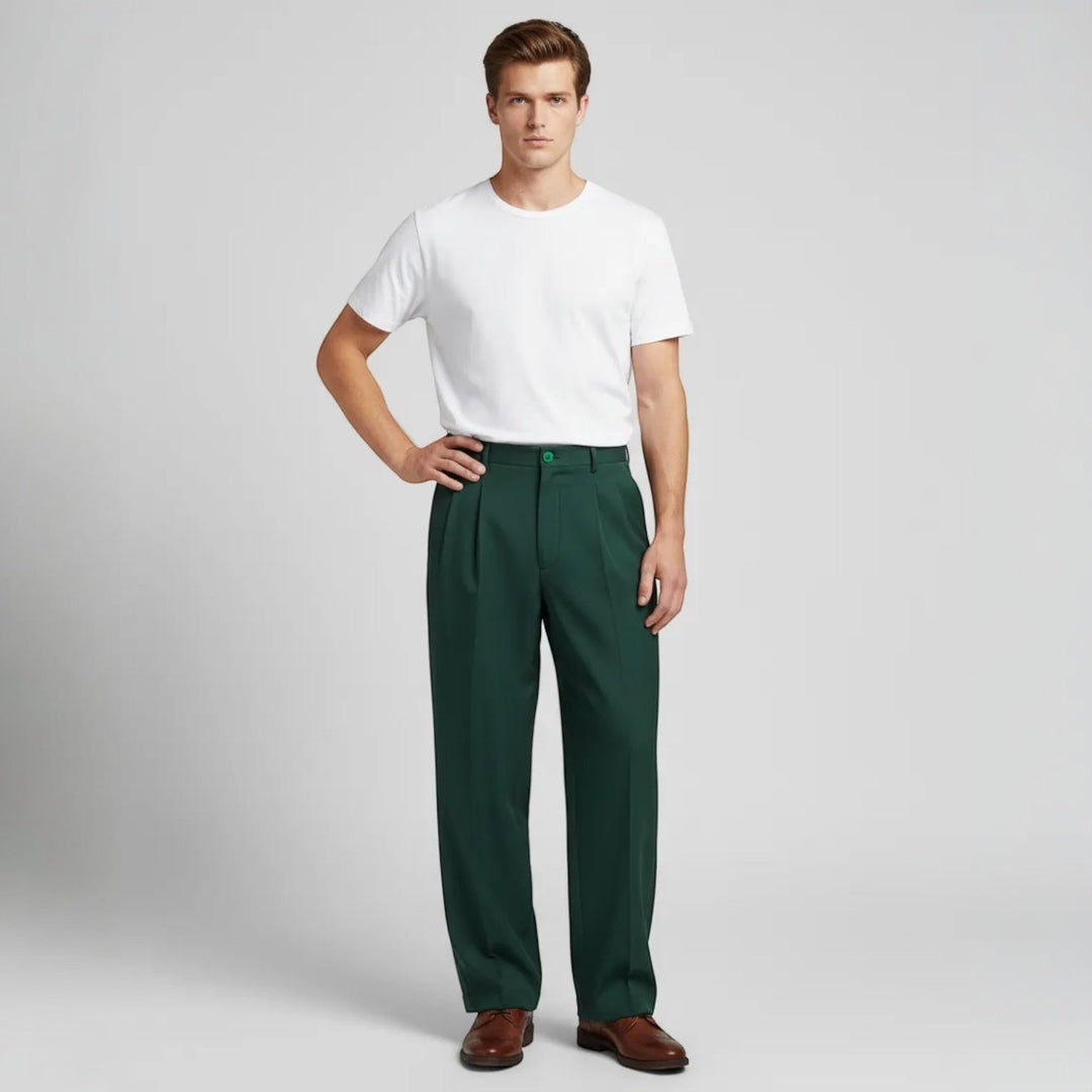 Bequeme Wide-Leg Herrenhose mit weitem Bein. Moderner Schnitt für Business Casual & Freizeitmode.
