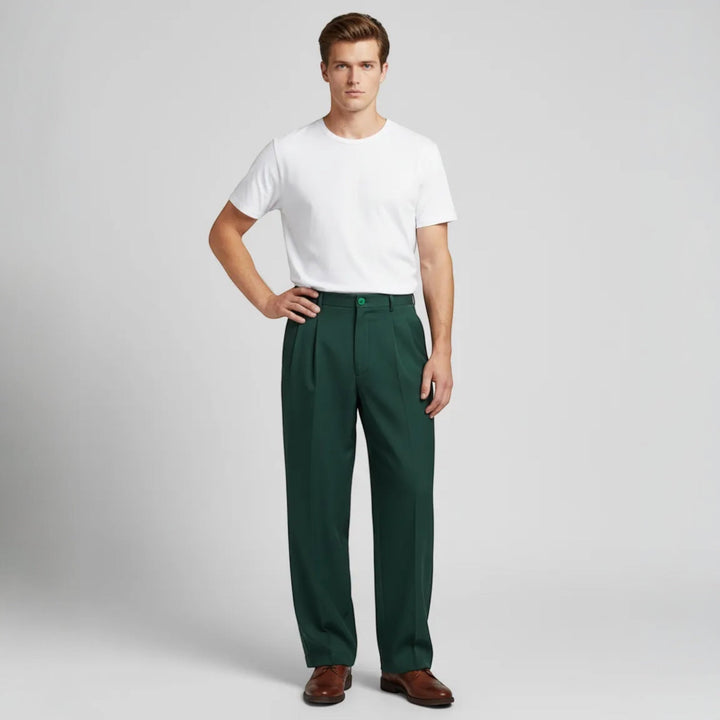 Bequeme Wide-Leg Herrenhose mit weitem Bein. Moderner Schnitt für Business Casual & Freizeitmode.