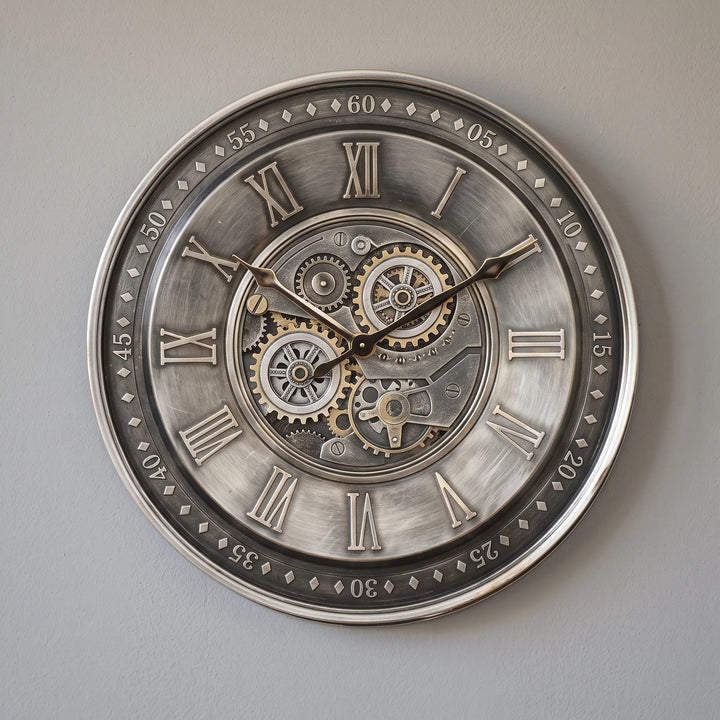 Große analoge Wanduhr im stilvollen Zahnrad Design, geräuschlos, ideal für Wohnzimmer & Büro Dekoration.