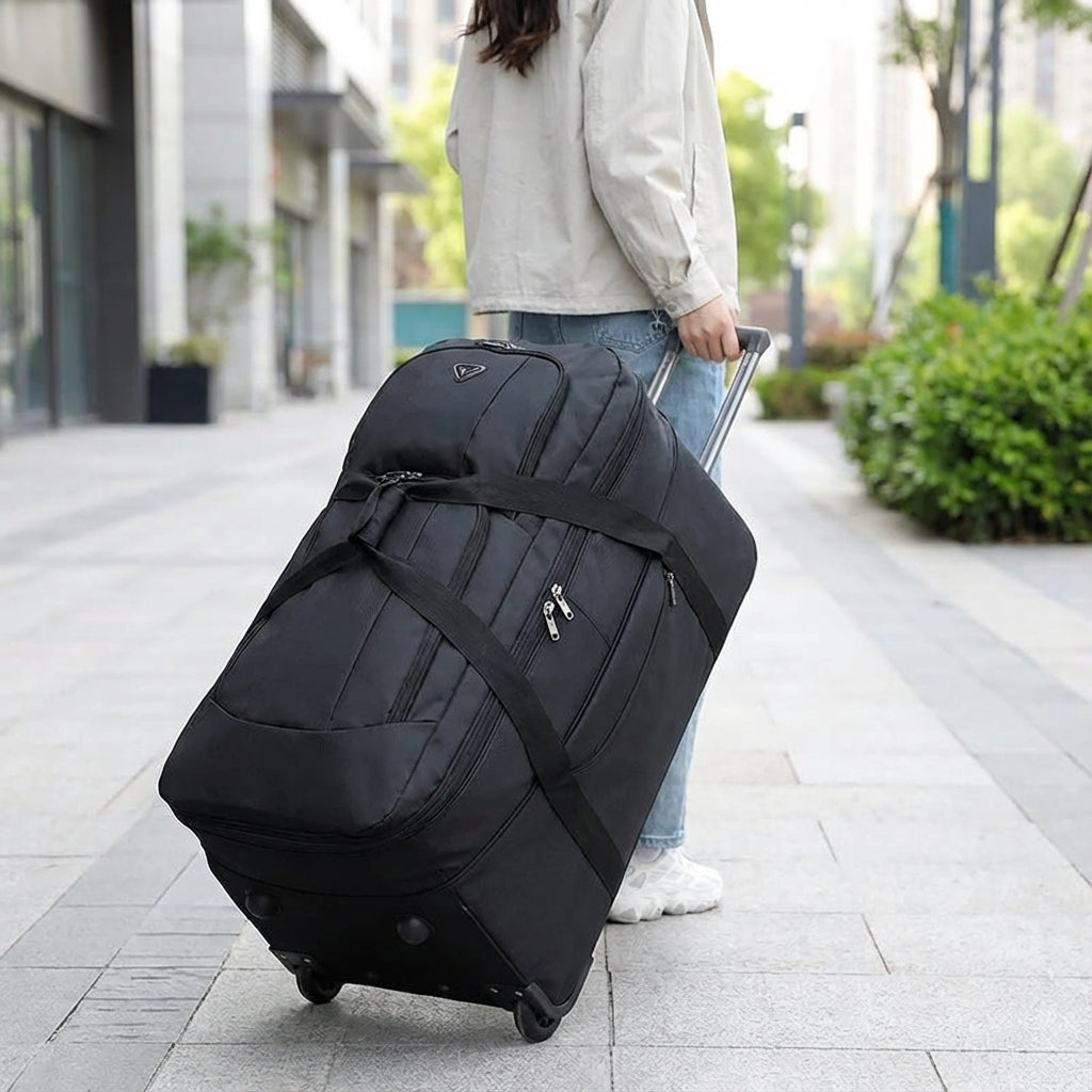 Faltbare FoldRover Trolley-Reisetasche, platzsparend und robust. Perfektes leichtes Gepäck für die Reiseorganisation.