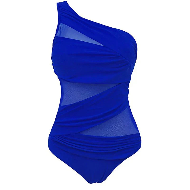 Bequemer und eleganter Ein-Schulter-Badeanzug in Übergröße für Damen, ideal für einen stilvollen Sommer am Wasser.