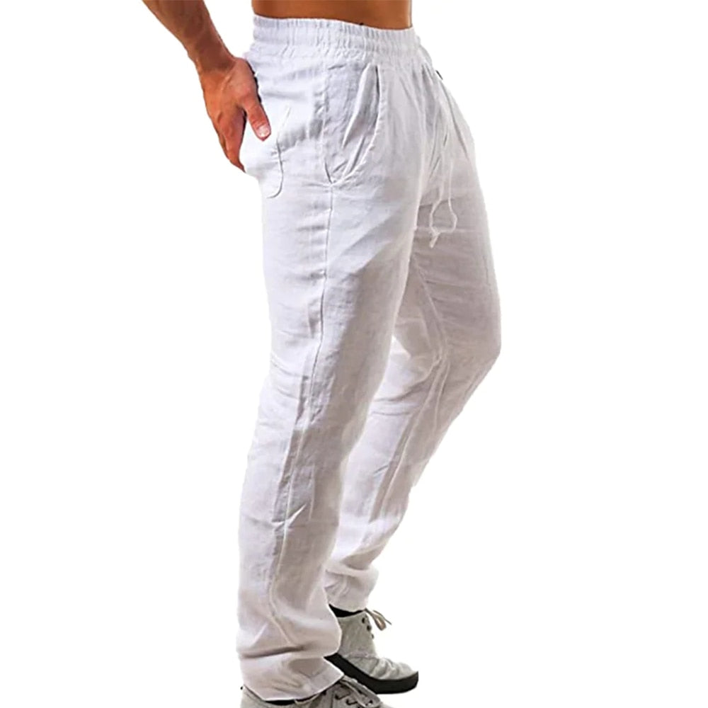 Komfortable Herren Leinenhose, beige, bequeme Sommerhose mit geradem Schnitt für Casual-Look.