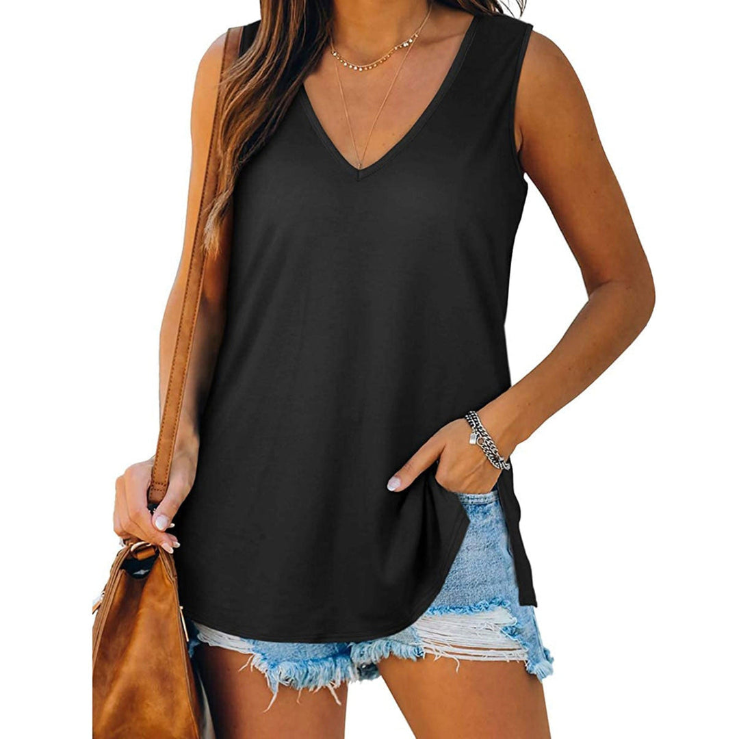 Damen ärmelloses Sommer Top mit V-Ausschnitt, leicht und elegant für warme Tage.