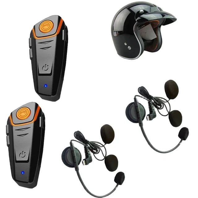 Motorrad Helm Intercom "RoadLink" mit wasserdichtem Design und Bluetooth-Konnektivität für Gespräche.