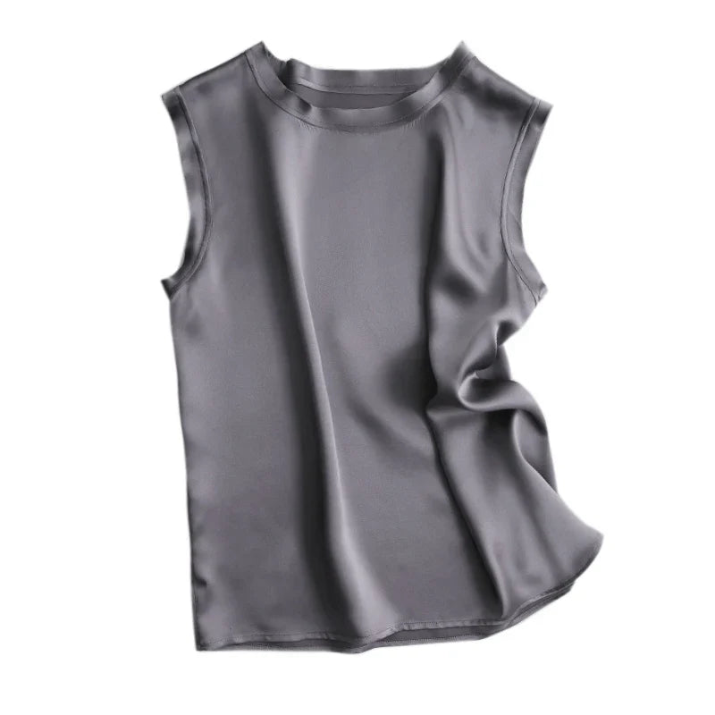 Unifarbenes Damen Tanktop ärmellos, feine Satin-Optik, vielseitig kombinierbar für Sommerlooks.