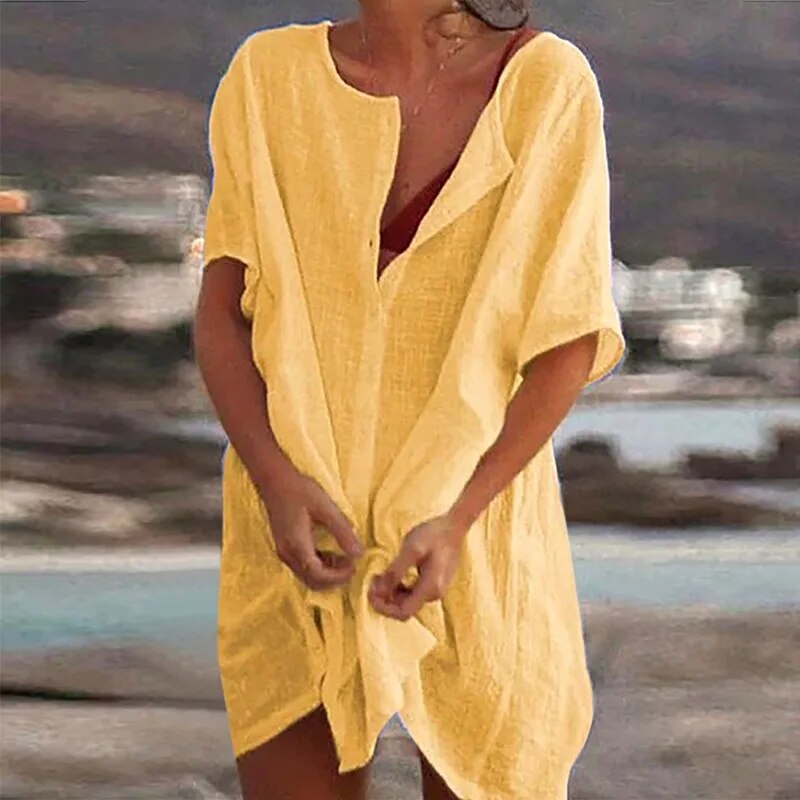 Vielseitiges Damen Sommerkleid mit kurzen Ärmeln, A-Linie. Ideal als Tageskleid oder leichtes Freizeitkleid.