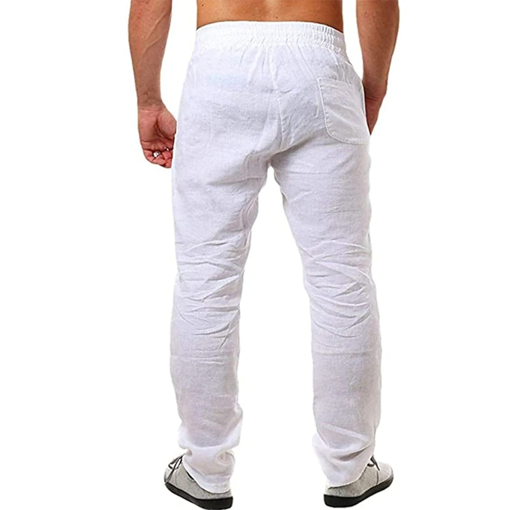 Trendige Herren Leinenhose, Olivgrün, leichte Freizeithose, stilvolle Männerhose für warme Tage.