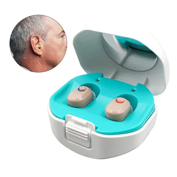 Komfortable, wiederaufladbare Mini In-Ear Hörgeräte, ideal für Senioren und den Alltag.