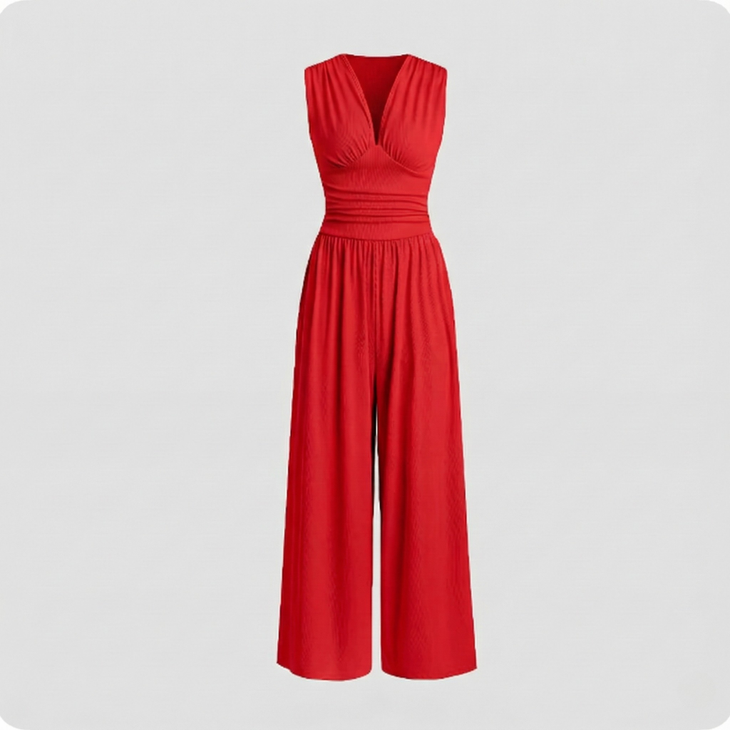 Eleganter taillierter Damen-Jumpsuit ärmellos, perfekt für stilvolle Sommer-Freizeit-Outfits und Frauenmode.