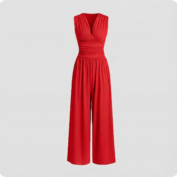 Eleganter taillierter Damen-Jumpsuit ärmellos, perfekt für stilvolle Sommer-Freizeit-Outfits und Frauenmode.