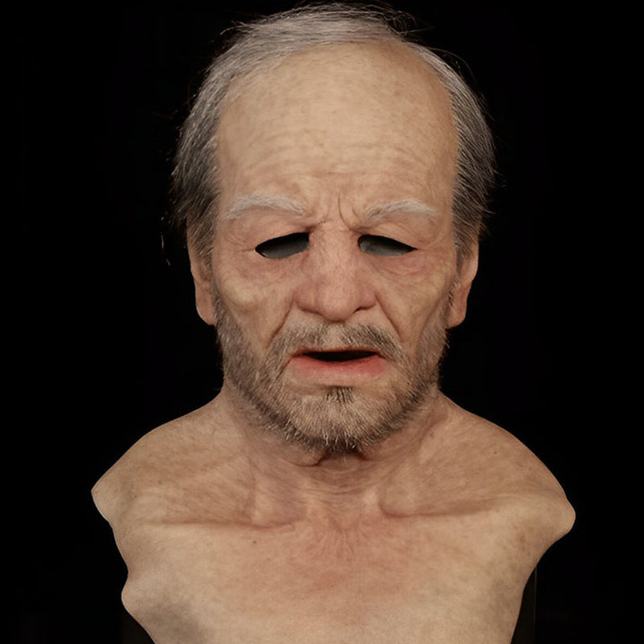 Realistische alte Erwachsenen-Latex-Maske für Halloween, gruselig, beweglicher Mund.