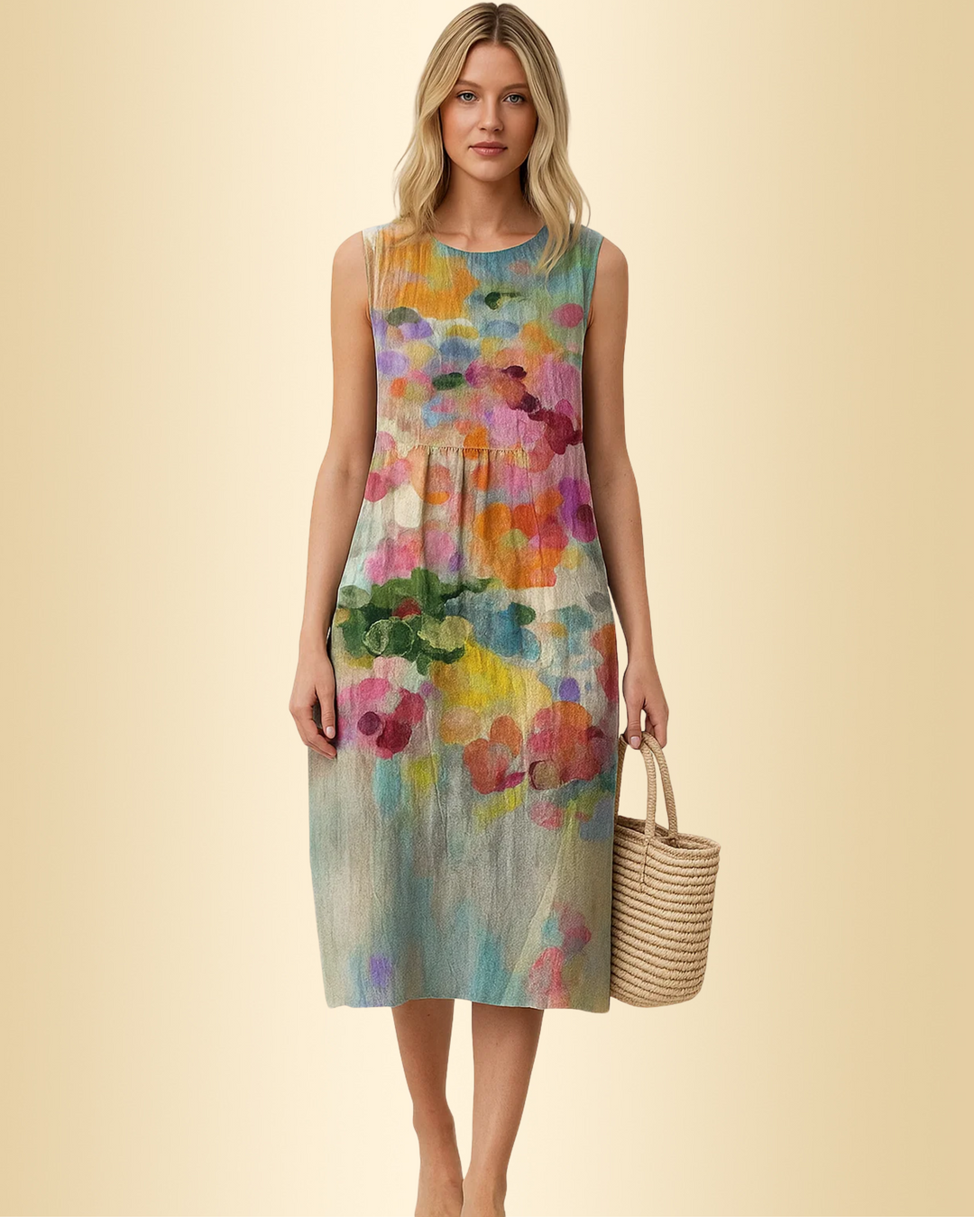 Rosa Damen Freizeitkleid, gemustert, locker und fließend. Bequemes Sommerkleid für den Alltag.