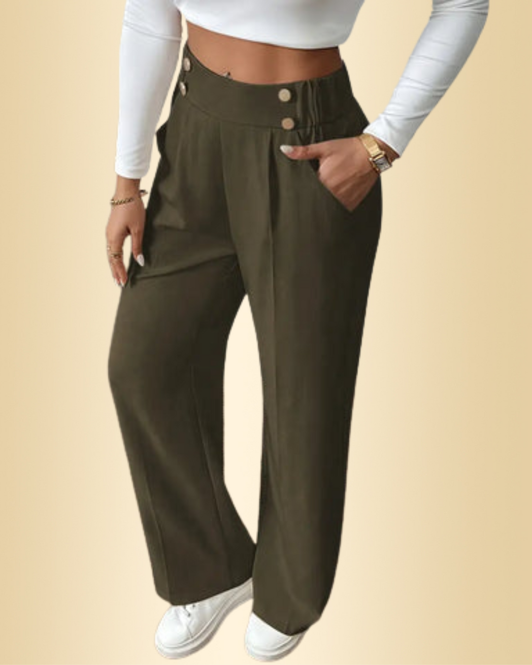 Damenhose mit weitem Bein & elastischem Bund. Eleganter Komfort für Alltag & Büro.