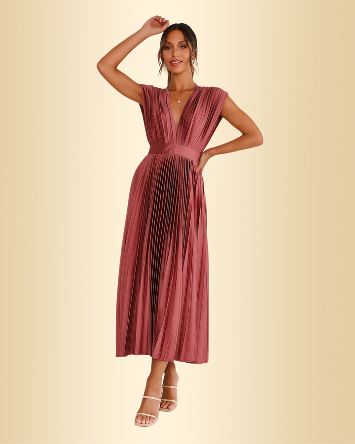 Damen Plisseekleid mit verstellbarer Taille, elegant & fließend. Ideal für Frühling & Sommer.