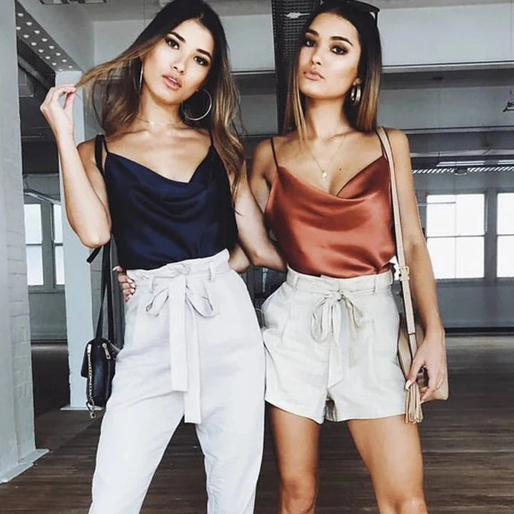 Damen Glanz Trägertop, ärmellos, Spaghettiträger, elegant und vielseitig für Sommerabend oder Party.