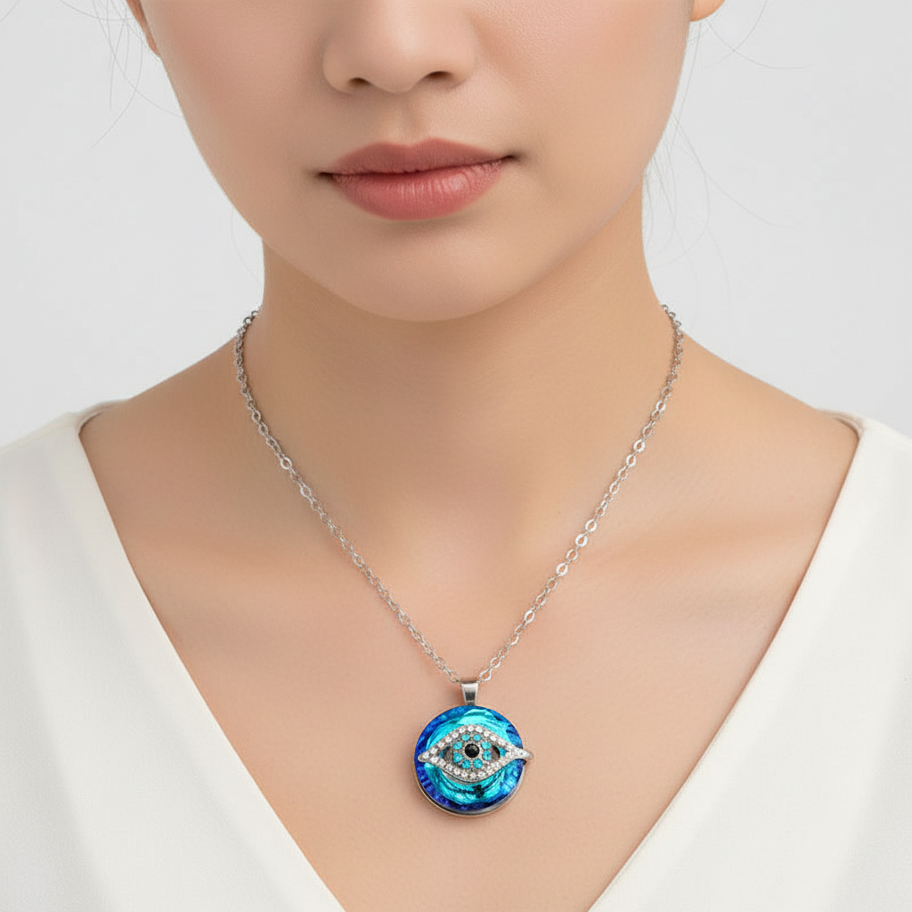 Damen Halskette mit dem ikonischen Böser Blick Amulett, ein Glücksbringer und modisches Accessoire.