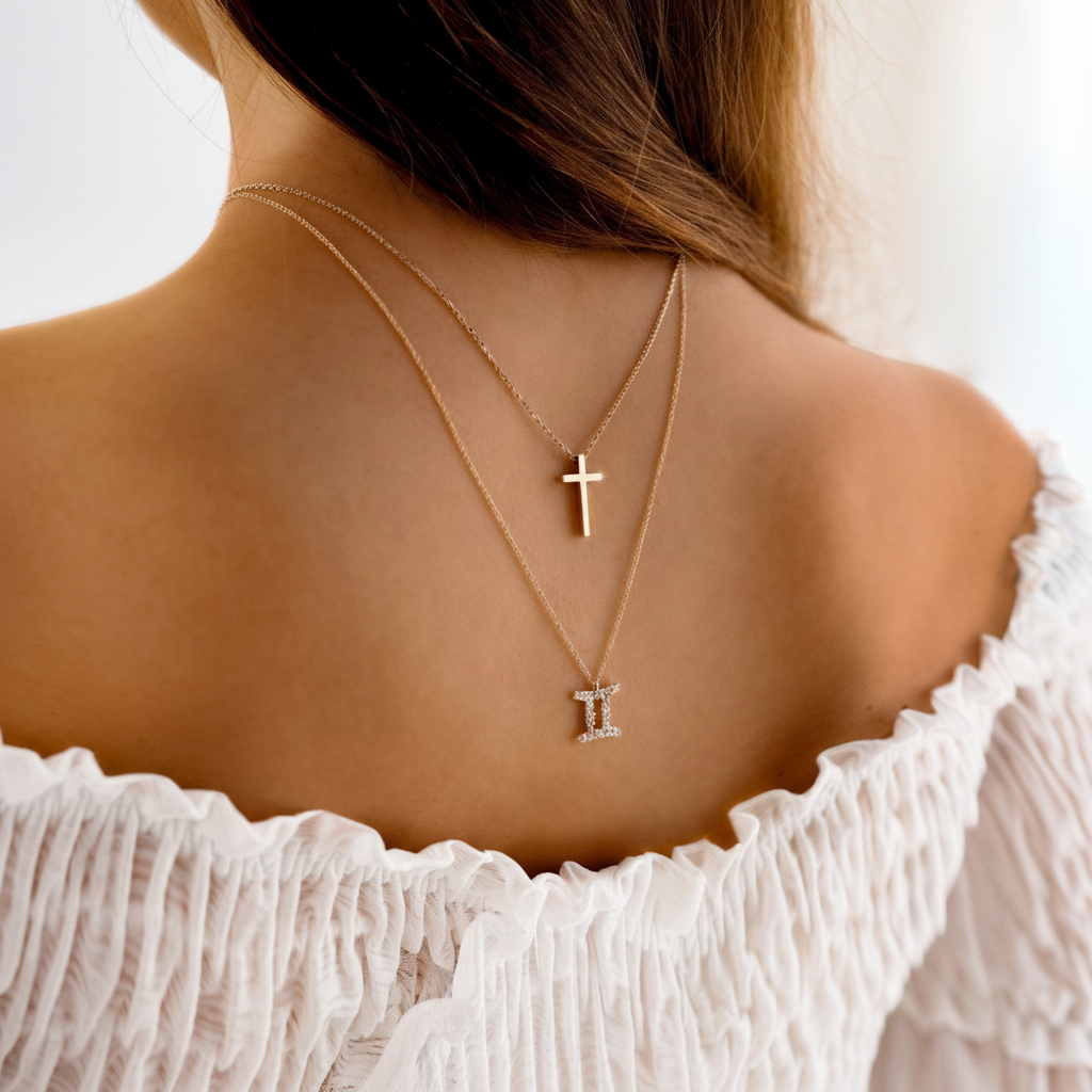 Vergoldete Damen Kreuz Kette aus Sterlingsilber, ein spiritueller und minimalistischer Schmuck.