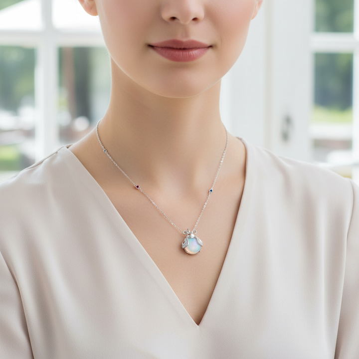 Damen Handgefertigte Mondstein Halskette aus Silber, eleganter Damenschmuck, edel.