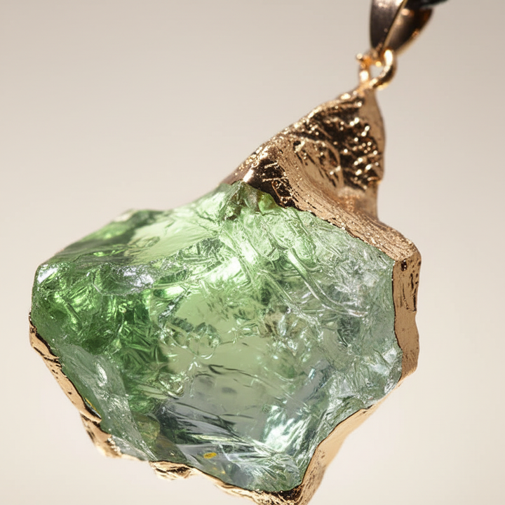 Kosmische Moldavit Halskette für Damen, handgefertigt, natürlicher Edelstein-Schmuck.