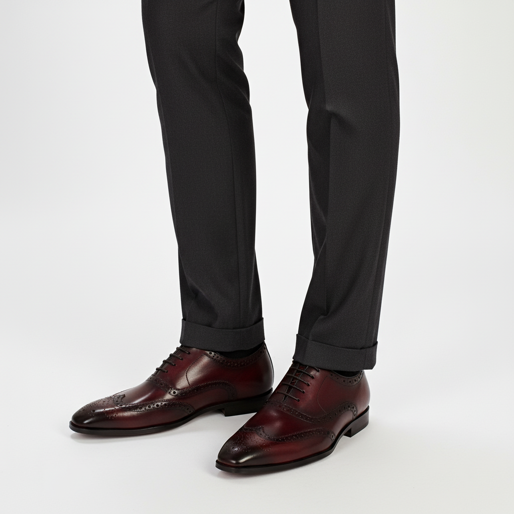 Nahaufnahme der handgefertigten Clinton Oxford Herrenschuhe mit feiner Lederstruktur für eleganten Business-Stil.