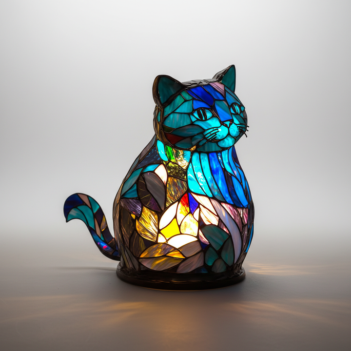 Tierkopf-Dekoleuchte "GleamPaw" mit farbenprächtigem Mosaikmuster. Handgefertigte Tischlampe für Zuhause.