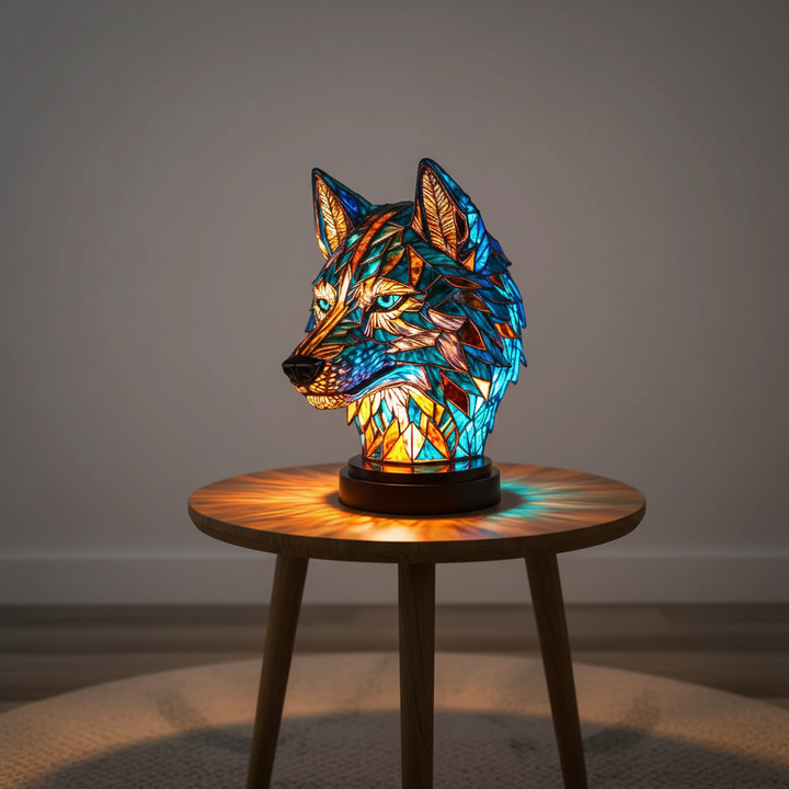 Handgefertigte Mosaiklampe "GleamPaw" mit Tierkopf-Design. Einzigartige Dekoleuchte für stimmungsvolle Beleuchtung.