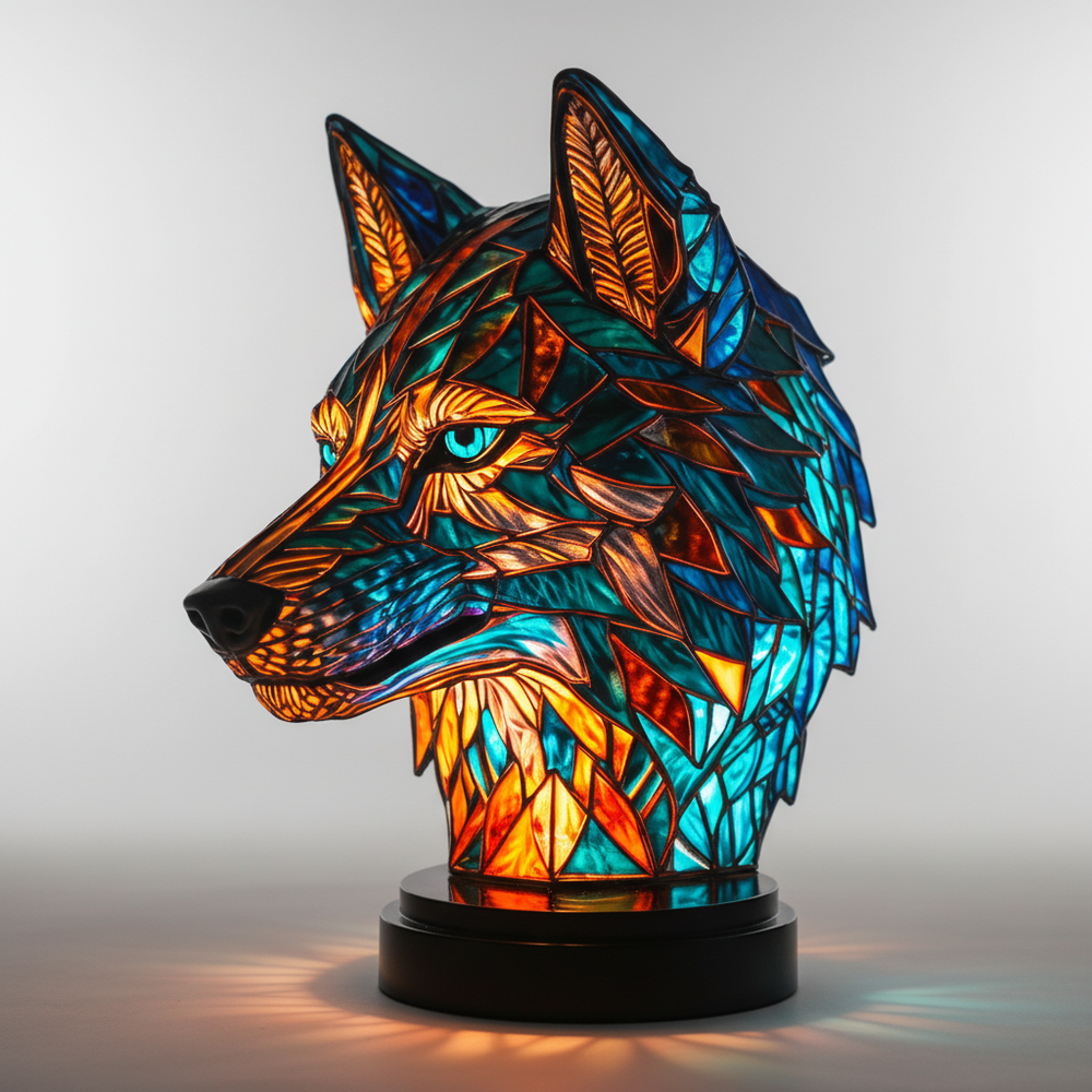 Nahaufnahme der handgefertigten Mosaiklampe "GleamPaw" im Detail, zeigt die kunstvollen Glassteine.