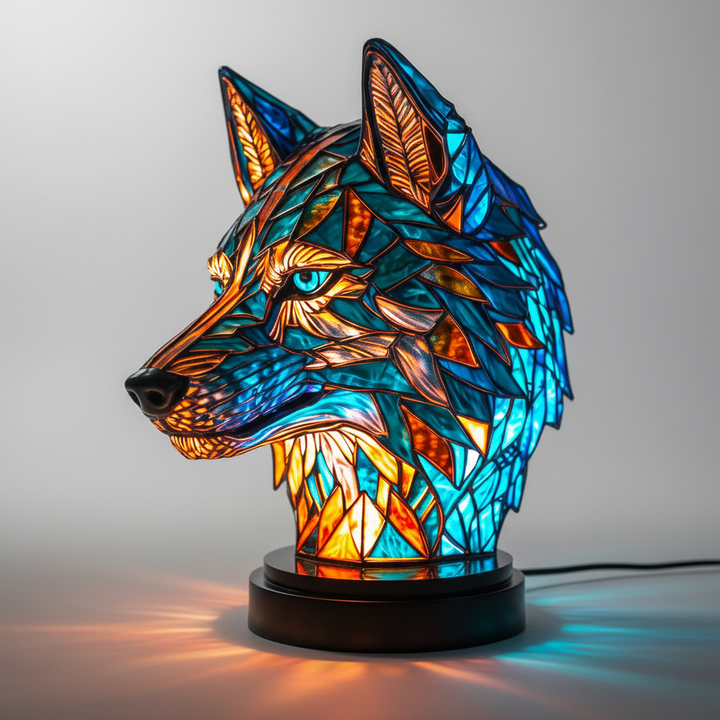 Einzigartige Tischlampe "GleamPaw" im Tierkopf-Mosaikdesign. Handgefertigte Innenbeleuchtung mit Charme.