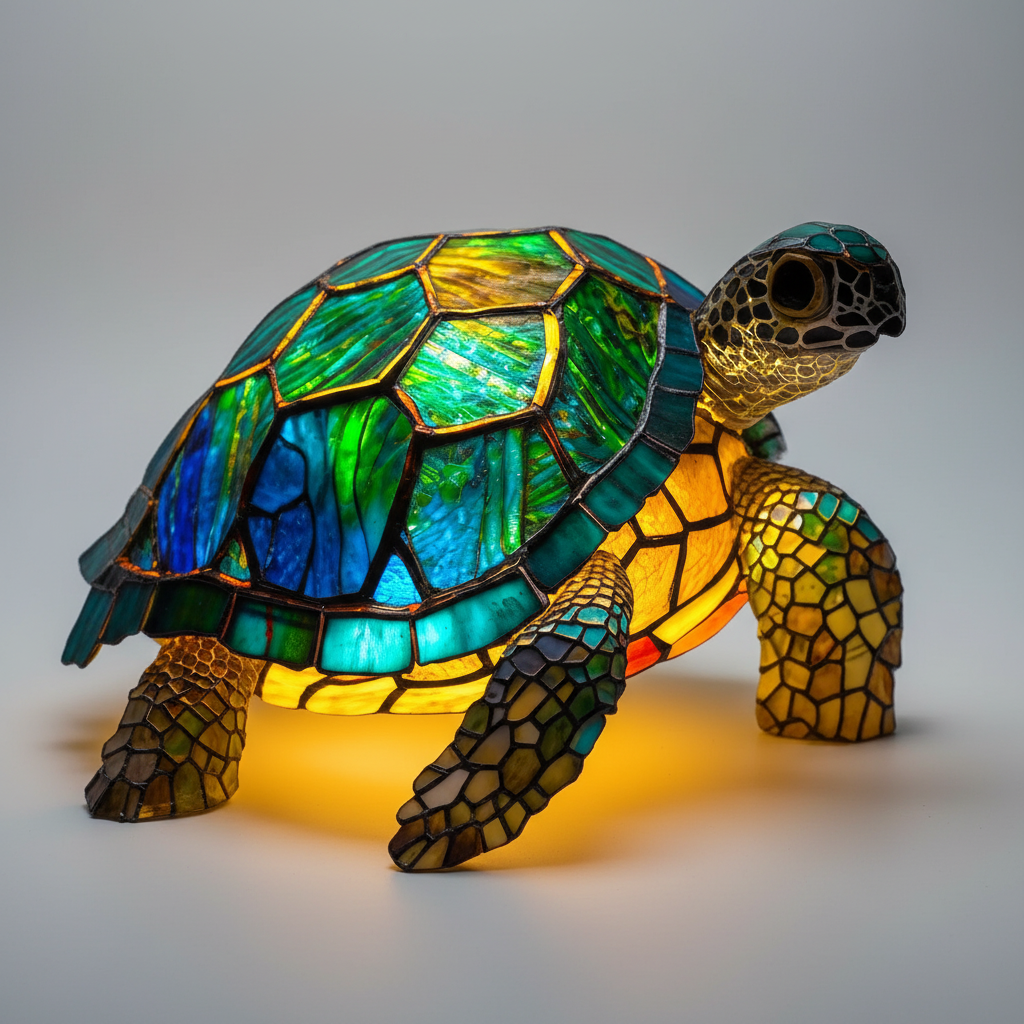 Dekorative GleamPaw Mosaiklampe in Tierkopf-Form, ein Unikat für eine gemütliche Atmosphäre im Wohnzimmer.