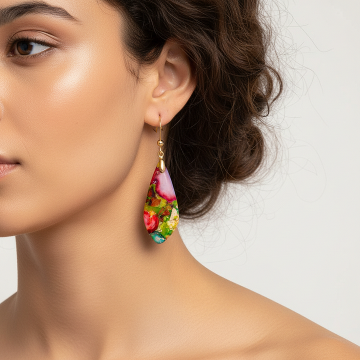 Boho-Ohrringe für Damen aus echtem Jaspis Naturstein, handgefertigt. Stilvoller Damenschmuck.