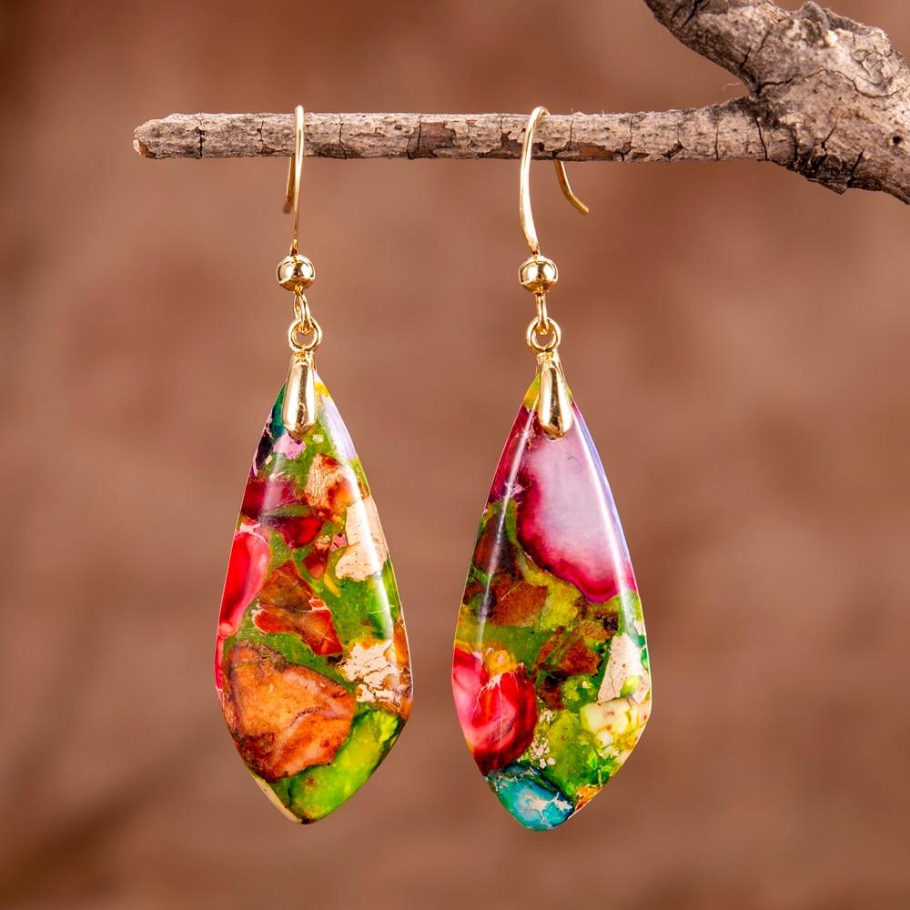 Damen Jaspis Ohrringe handgefertigt, moderner Boho-Stil Naturstein-Schmuck. Perfekt als Geschenk.