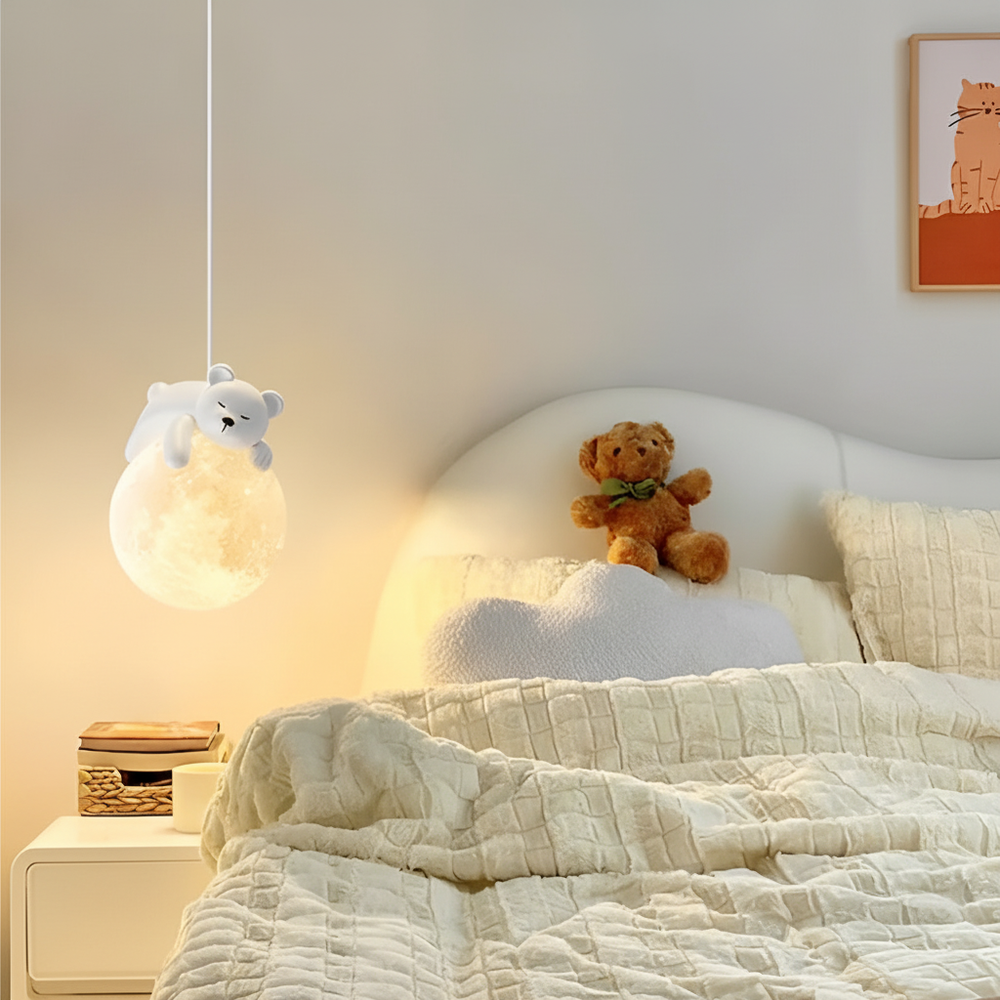 Traumhafte Kinderzimmer Hängeleuchte mit Hasenmotiv, hochwertige LED-Lampe aus Harz für Mädchen & Jungen.