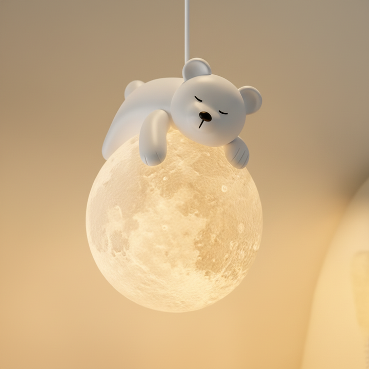 Süße Kinderzimmerlampe mit Bär oder Hase. Harz Hängeleuchte DreamPendant, dimmbar für sanftes Licht.