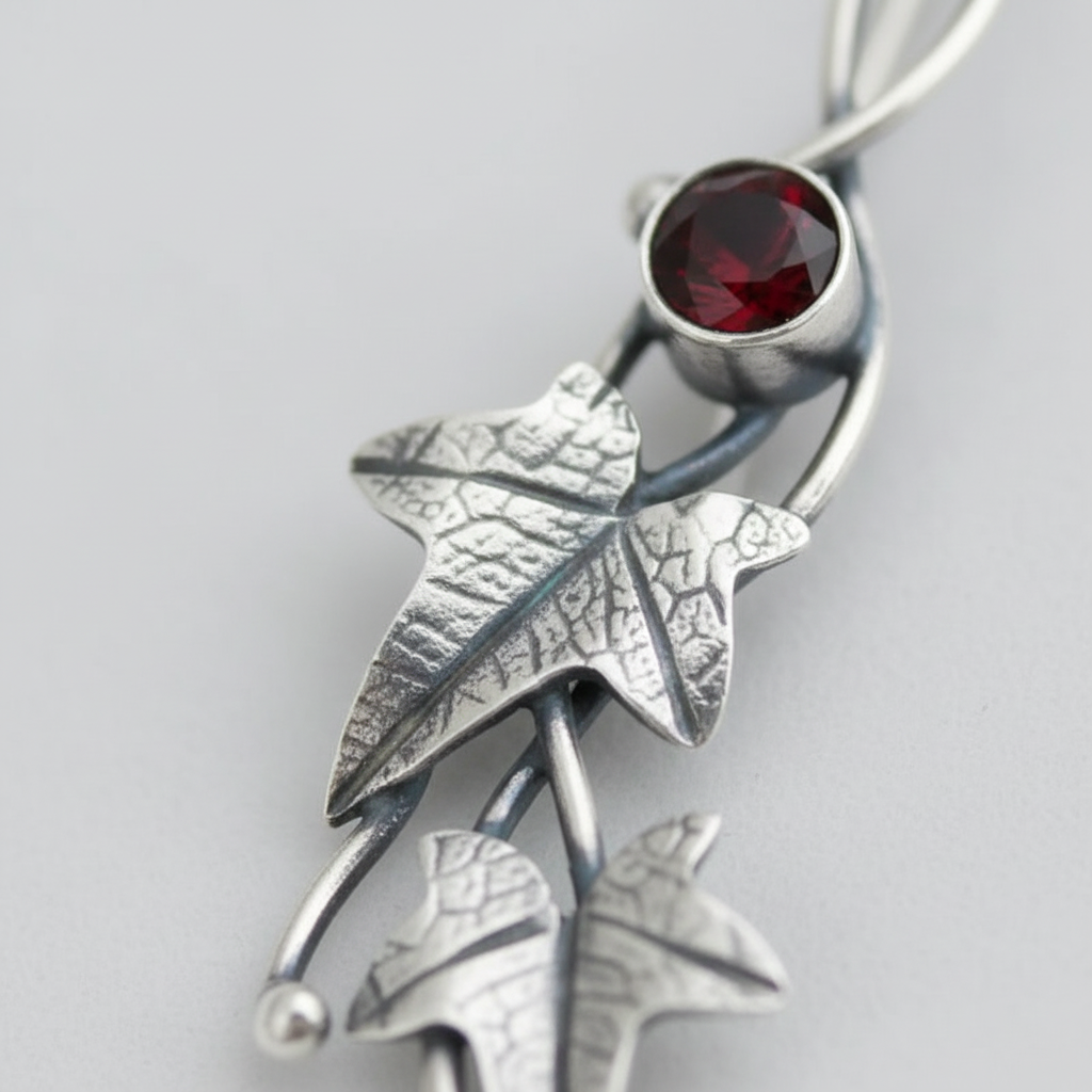 Damen Hängeohrringe mit filigranem Blatt-Design am Ohr; eleganter, naturverbundener Silberschmuck.