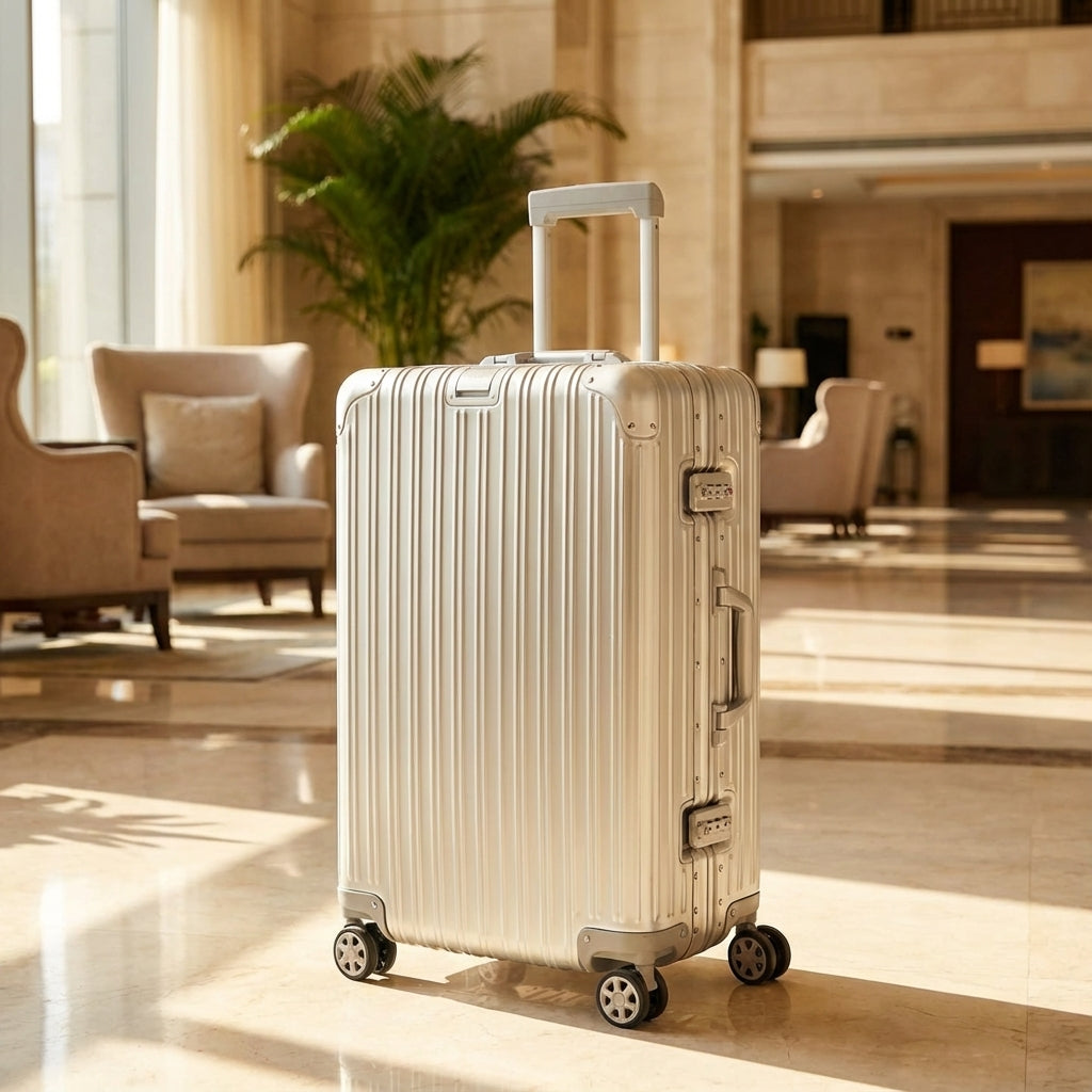 Stabiler Aluminium Magnesium Handgepäck Koffer von Travelon mit Rollen & Kombinationsschloss für Reisen.