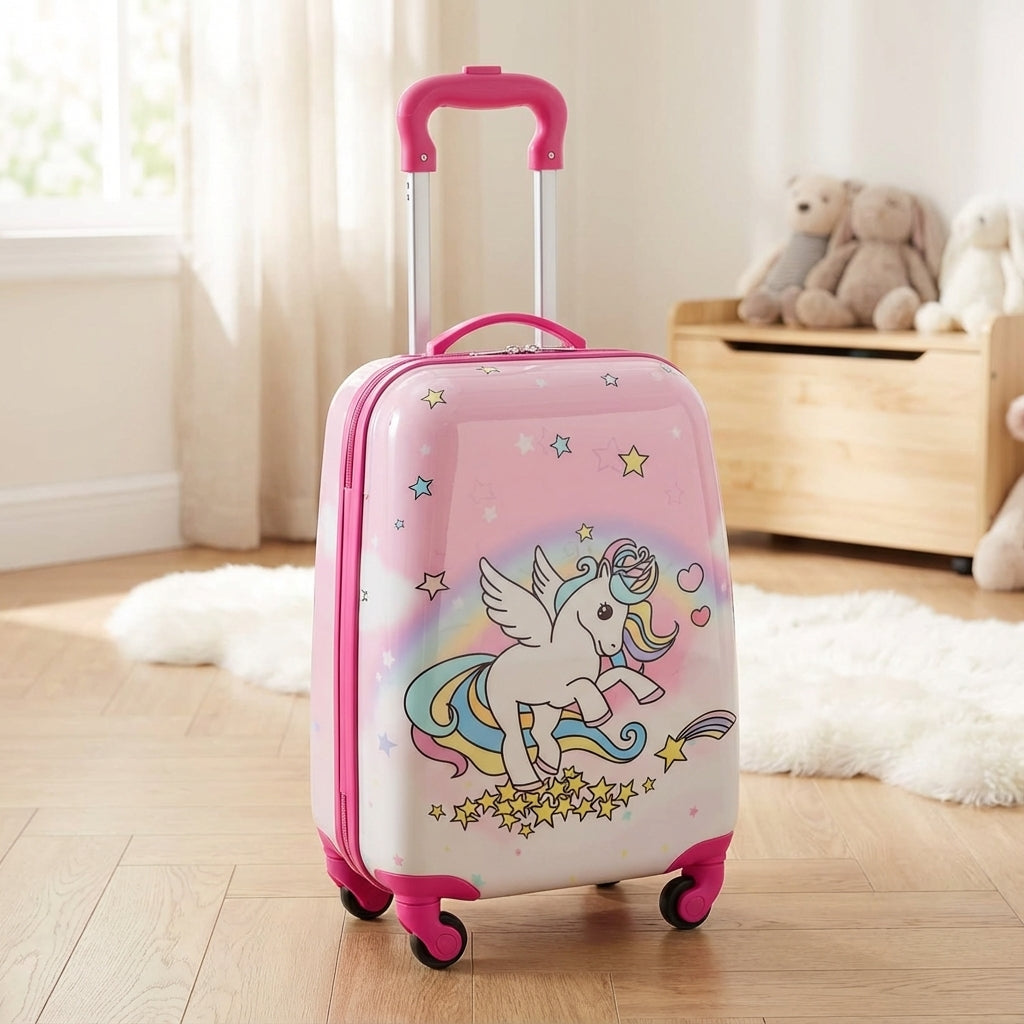 Kleiner Kinderkoffer Hartschale mit Rollen in buntem Design, ideal für Reisen und Urlaub. Leicht & wendig.