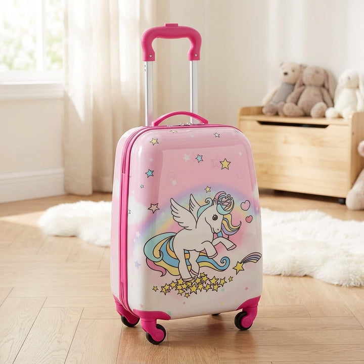 Kleiner Kinderkoffer Hartschale mit Rollen in buntem Design, ideal für Reisen und Urlaub. Leicht & wendig.