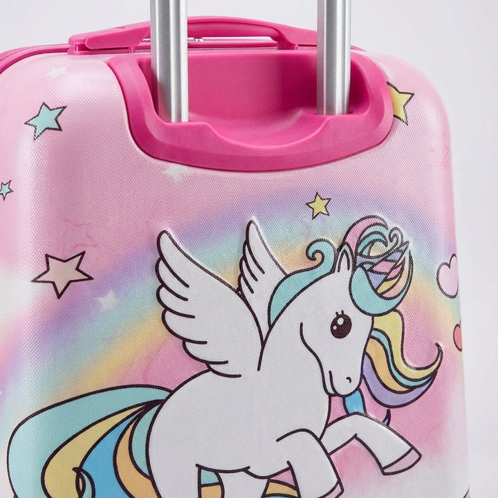 Bunter Kinderreisekoffer Hartschale, leichtgängig auf Rollen für müheloses Reisen und Transport von Kindertaschen.